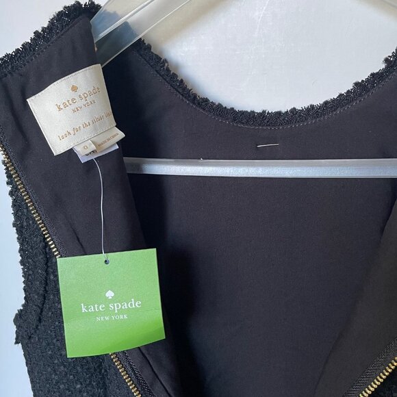 Kate Spade Dress Womens 0 Black Sheath Sleeveless Bow Tie Tweed Ruffle Short - Picture 14 of 15